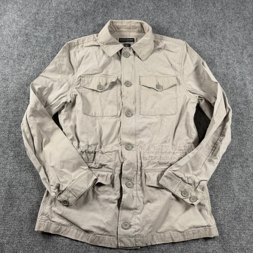 Banana Republic Field Jacket Mens Large Tan Striped Utility Safari M-65 Coat